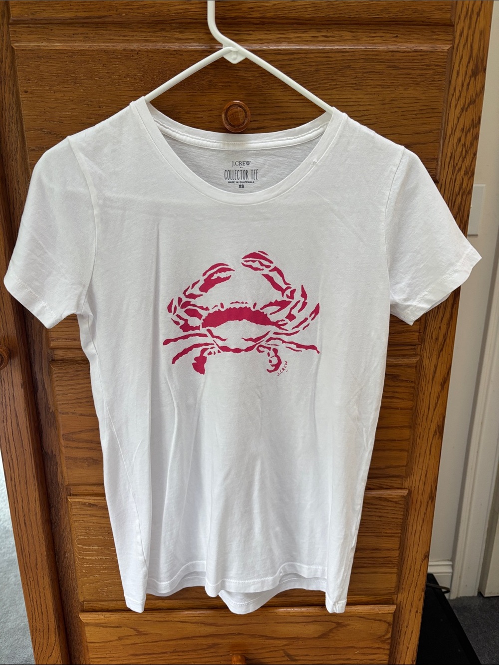 J. Crew White Short-Sleeve Tee with Pink Crab Motif